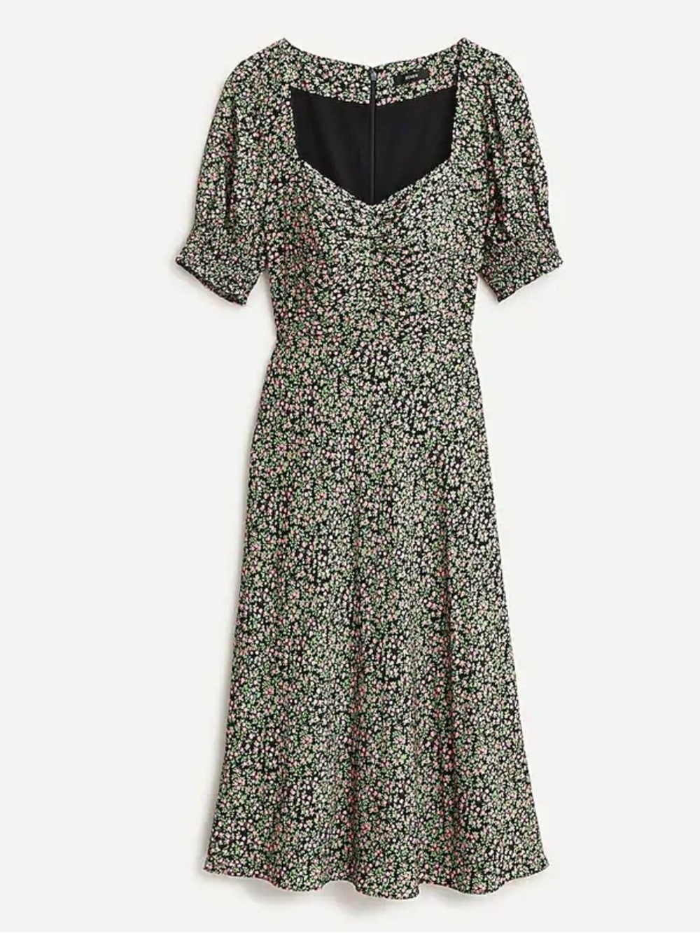 J. Crew Black Midi Dress with Pink & Green Floral Print